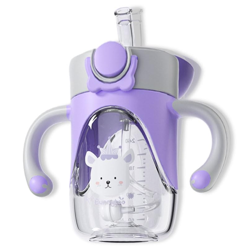 Bunnytoo Baby Sippy Cup with Weighted Straw for Infants 6-12 Months, 8oz Toddler Drinking with Handles, BPA-Free, Transition Trainer for 1+ Year Old (Purple) - Image 1